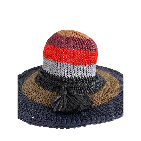 Wommelsdorff Hat Wide Brim Striped  Straw Knit Design Handmade in Germany main image 6